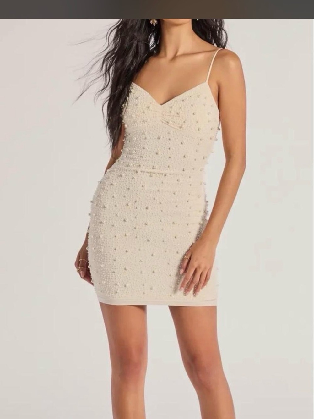 Windsor Cream Beaded Spaghetti-Strap Mini Dress